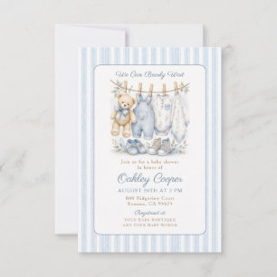 Wir können es kaum erwarten Blaue Babyparty Einladung