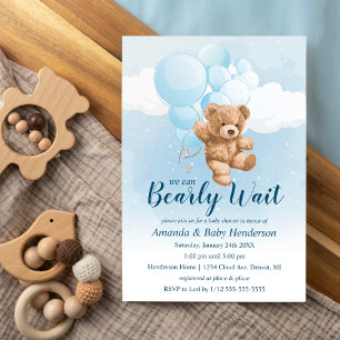 Wir können es kaum erwarten, blauer Teddybär Baby  Einladung