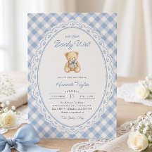 Wir können es kaum erwarten Blaues Teddybär-Baby-P