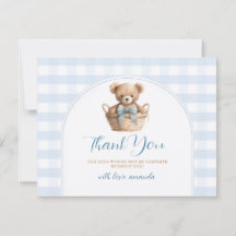 Wir können es kaum erwarten Blue Gingham Bear Baby