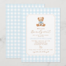 Wir können es kaum erwarten Gingham Teddybär Baby-
