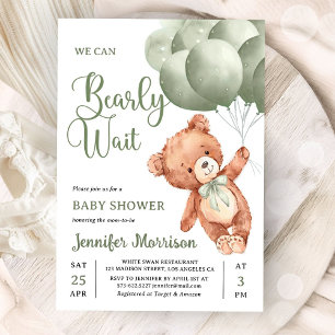 Wir können es kaum erwarten, Grüner Teddybär Baby Einladung