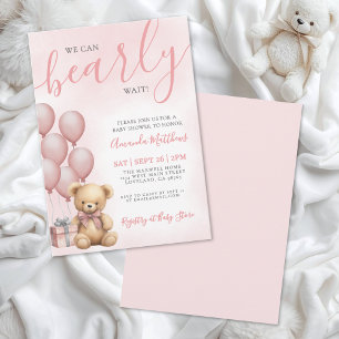 Wir können es kaum erwarten Mädchen Rosa Bär Baby- Einladung