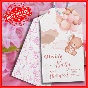 Wir können es kaum erwarten Rosa Babyparty für Mäd Geschenkanhänger