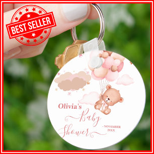 Wir können es kaum erwarten Rosa Bär Baby Shower Schlüsselanhänger
