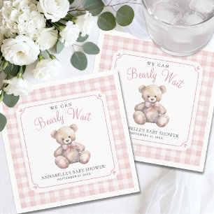 Wir können es kaum erwarten, Rosa Bär Baby Shower Serviette