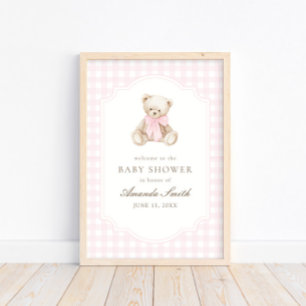 Wir können es kaum erwarten Rosa Gingham Teddybär Poster