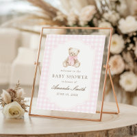 Wir können es kaum erwarten Rosa Gingham Teddybär