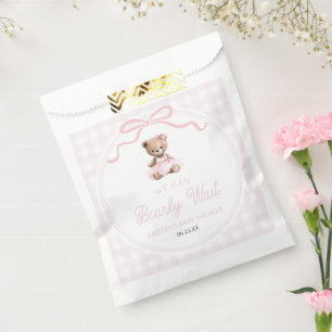 Wir können es kaum erwarten Rosa Teddybär Baby Sho Geschenktütchen