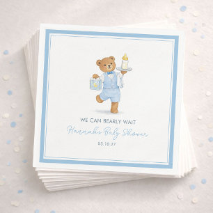 Wir können es kaum erwarten, süßer blauer Teddy-Ju Serviette