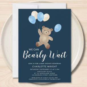 Wir können es kaum erwarten Teddy Bär Blau Baby-Pa Einladung