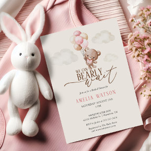 Wir können es kaum erwarten Teddybär Baby Mädchen  Einladung