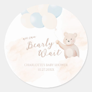 Wir können es kaum erwarten | Teddybär-Junge-Babyp Runder Aufkleber