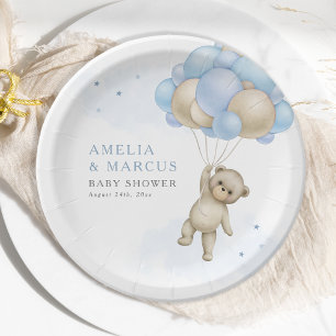 Wir können es kaum erwarten Teddybär Junge Babypar Pappteller