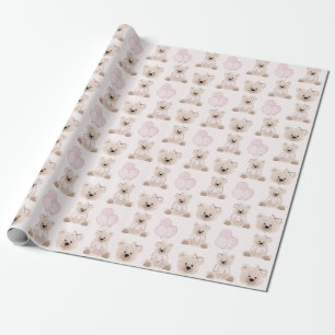 Wir können es kaum erwarten Teddybär Rosa Babypart Geschenkpapier