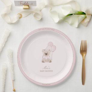 Wir können es kaum erwarten Teddybär Rosa Babypart Pappteller