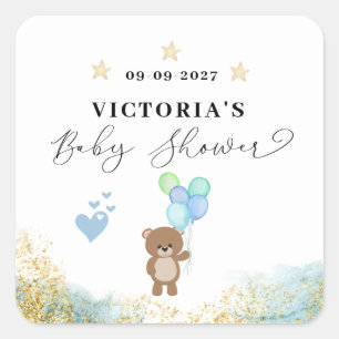 Wir können es kaum erwarten, Willkommen Baby Showe Quadratischer Aufkleber