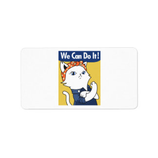 Wir können es tun! White Cat Rosie The Riveter Adressaufkleber