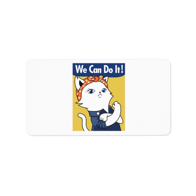 Wir können es tun! White Cat Rosie The Riveter Adressaufkleber (Vorne)