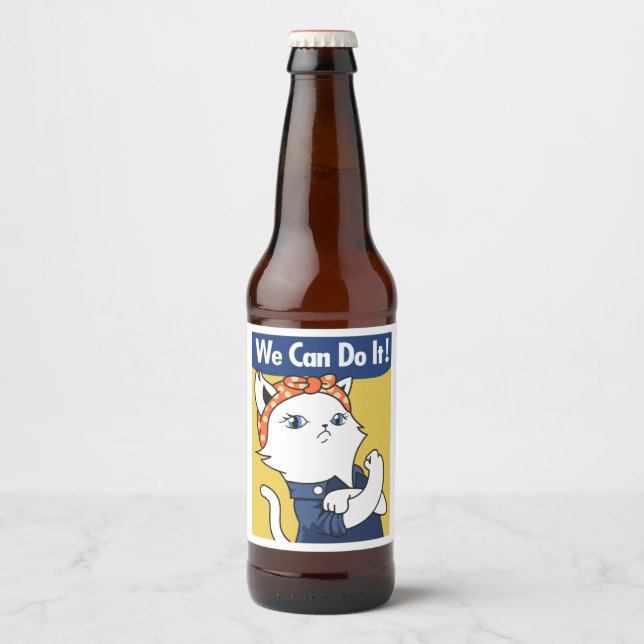 Wir können es tun! White Cat Rosie The Riveter Bierflaschenetikett (Vorderseite)