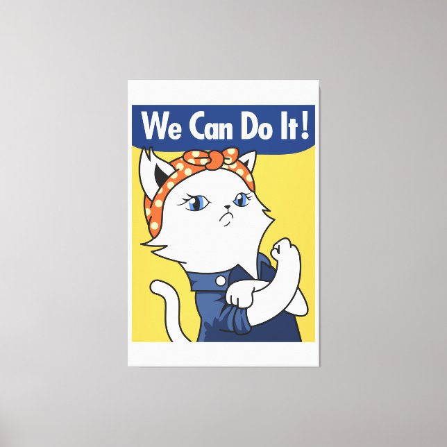 Wir können es tun! White Cat Rosie The Riveter Leinwanddruck (Vorderseite)