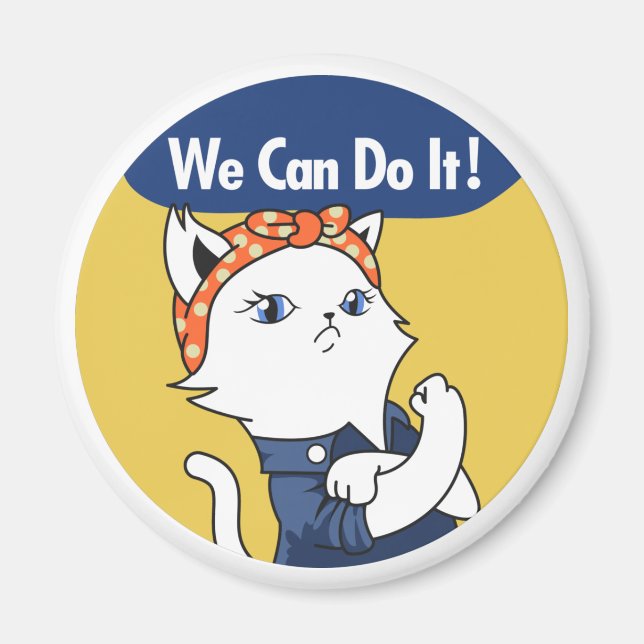 Wir können es tun! White Cat Rosie The Riveter Magnet (Vorne)