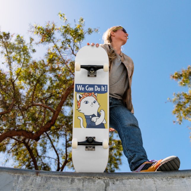 Wir können es tun! White Cat Rosie The Riveter Skateboard (Außenbereich 1)