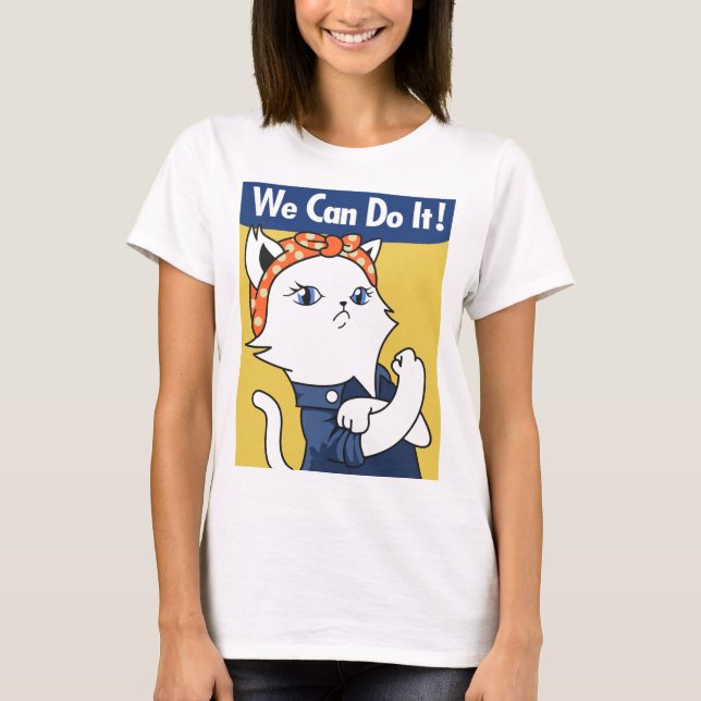 Wir können es tun! White Cat Rosie The Riveter T-Shirt (Vorderseite)