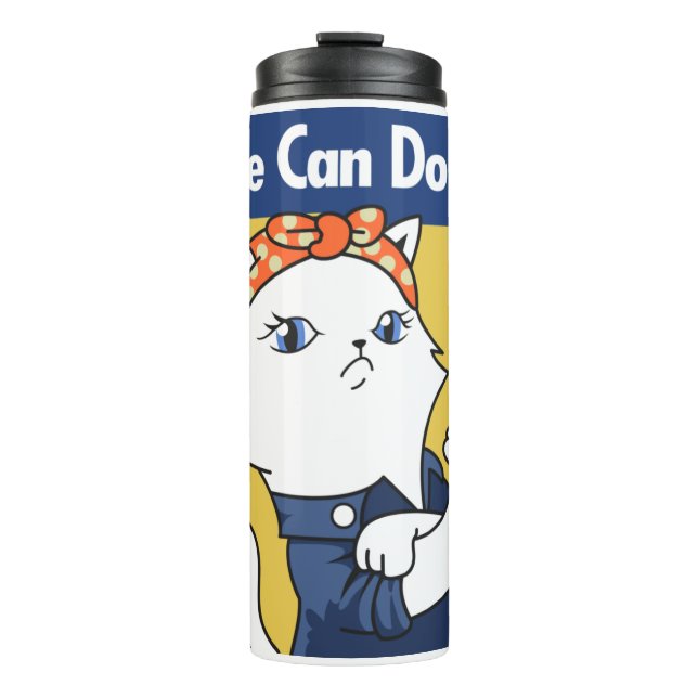 Wir können es tun! White Cat Rosie The Riveter Thermosbecher (Vorderseite)