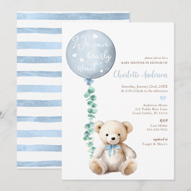 Wir können Eukalyptus Bear Baby Dusche frühzeitig  Einladung (Vorne/Hinten)