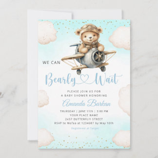 Wir können frühes Warten Aquarell Blue Boy Baby Du Einladung