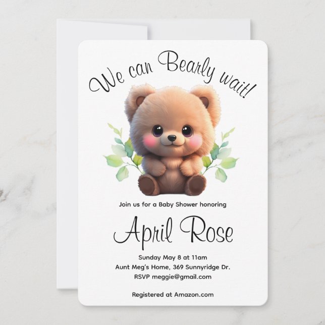 Wir können frühes Warten Teddy Bär boho Baby Dusch Einladung (Vorderseite)