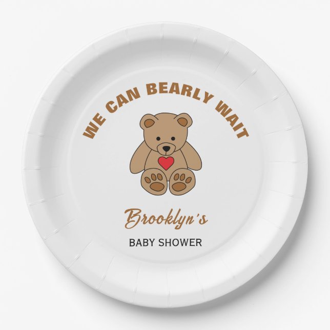Wir können frühzeitig abwarten Baby Dusche braunen Pappteller (Vorderseite)