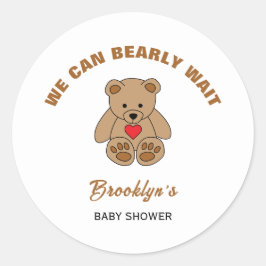 Wir können frühzeitig abwarten Baby Dusche braunen Runder Aufkleber