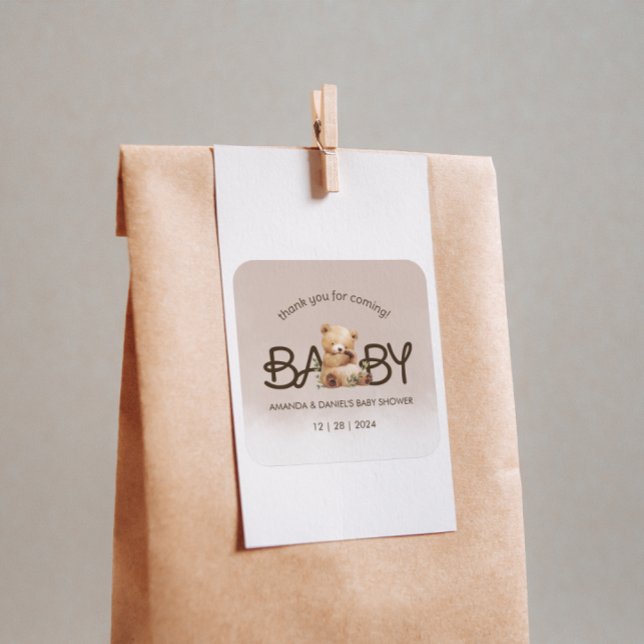 Wir können frühzeitig abwarten Baby-Dusche Danke Quadratischer Aufkleber (We Can Bearly Wait Baby Shower Thank You Square Sticker)