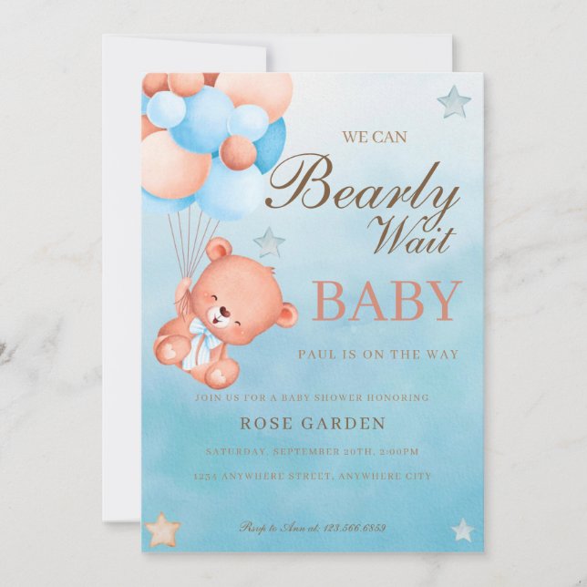 Wir können frühzeitig abwarten Baby Dusche einlade Einladung (Vorderseite)