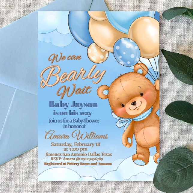 Wir können frühzeitig abwarten - Baby-Dusche Einladung (We Can Bearly Wait - Boy Baby Shower Invitation)
