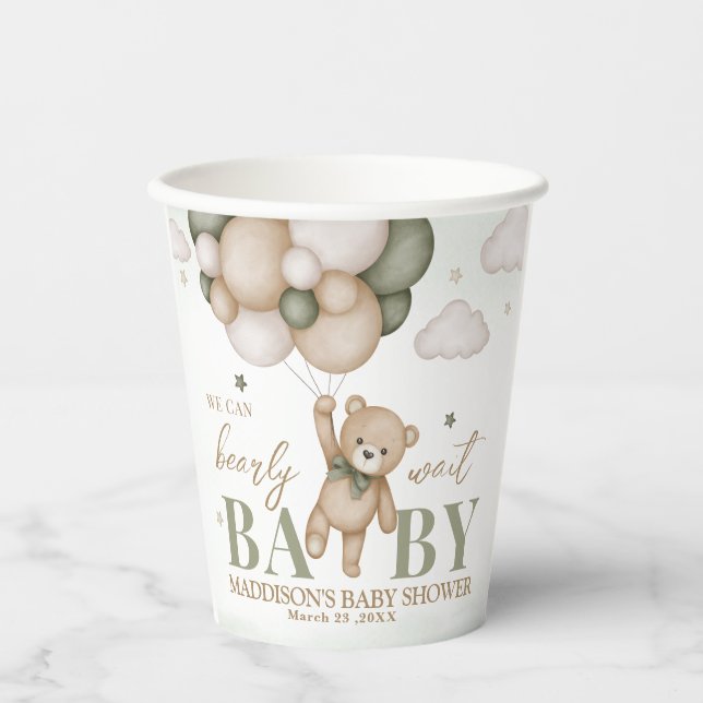 Wir können frühzeitig abwarten Baby Dusche Papiert Pappbecher (Vorderseite)