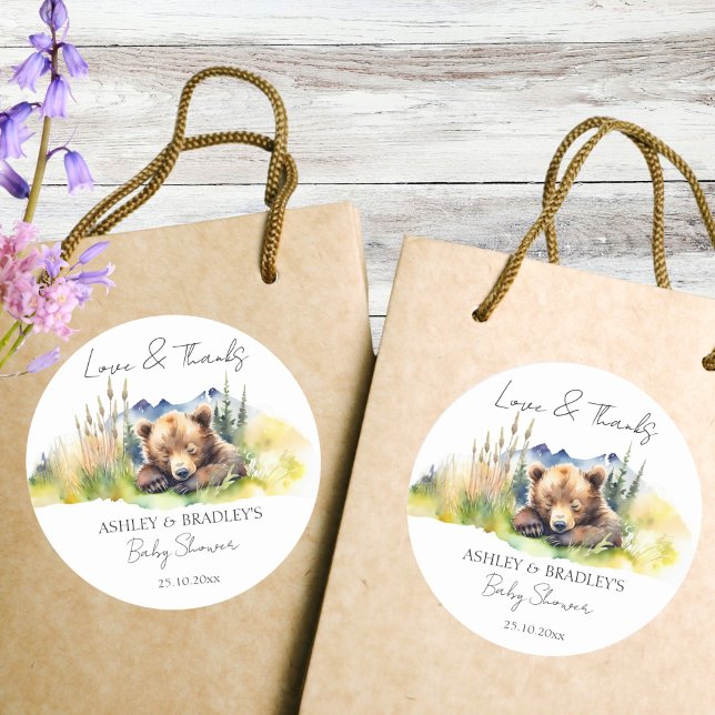 Wir können frühzeitig abwarten Babydusche Dank Ihn Runder Aufkleber (We can bearly wait baby shower thank you favors stickers cute bear cub favor stickers woodlands)