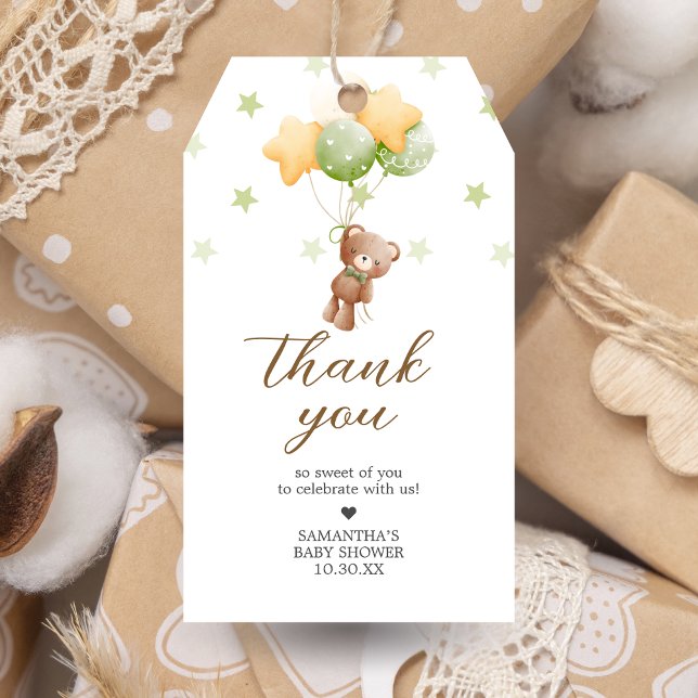 Wir können frühzeitig abwarten Balloon Baby Shower Geschenkanhänger (Bear Balloon Baby Shower Favor Tags)