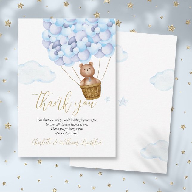 Wir können frühzeitig abwarten Bärenkub Blue Baby  Dankeskarte (We Can Bearly Wait Bear Cub Blue Baby Shower Poem Thank You Card)