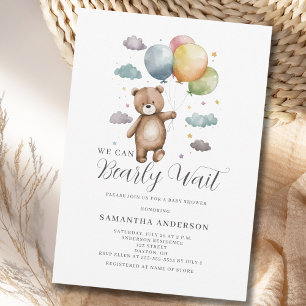 Wir können frühzeitig abwarten Bear Balloon Baby D Einladung
