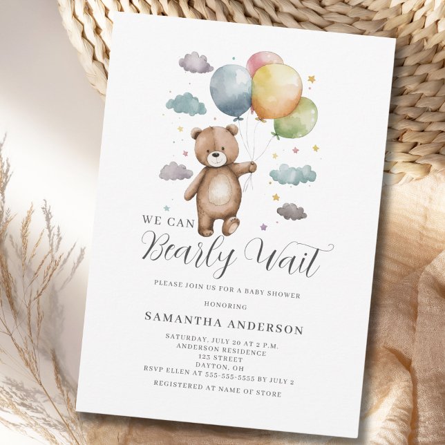 Wir können frühzeitig abwarten Bear Balloon Baby D Einladung (Von Creator hochgeladen)