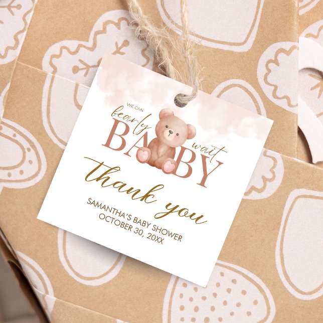 Wir können frühzeitig abwarten, bis die Babydusche Geschenkanhänger (Teddy Bear Baby Shower Square Favor Tags)