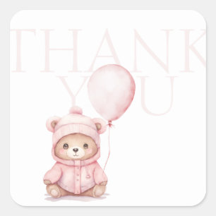 Wir können frühzeitig abwarten Pink Bear Baby Dusc Quadratischer Aufkleber