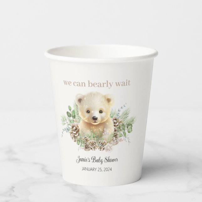 Wir können frühzeitig abwarten Polar Bear Baby Dus Pappbecher (Rückseite)