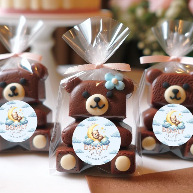 Wir können frühzeitig abwarten runder aufkleber (We Can Bearly Wait Sticker for Baby Shower Favors and Thank You Cards)
