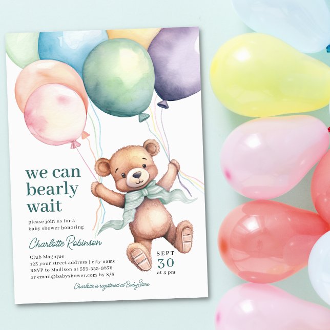 Wir können frühzeitig abwarten Teddy Bear Balloon  Einladung (Von Creator hochgeladen)
