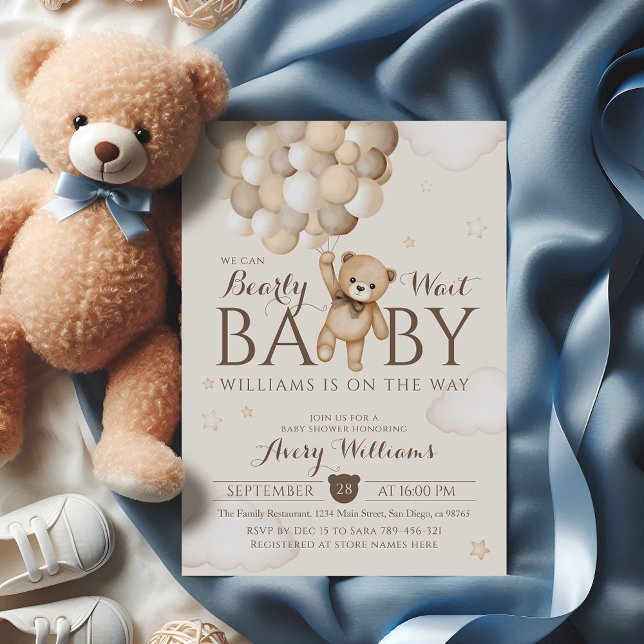 Wir können frühzeitig auf Balloon Bear Baby Dusche Einladung (Von Creator hochgeladen)