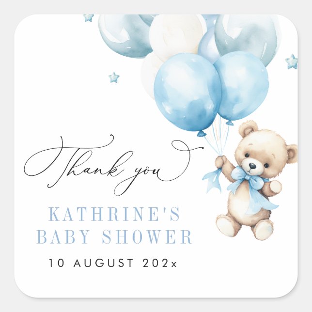 Wir können frühzeitig auf Blue Baby Dusche warten Quadratischer Aufkleber (Vorderseite)